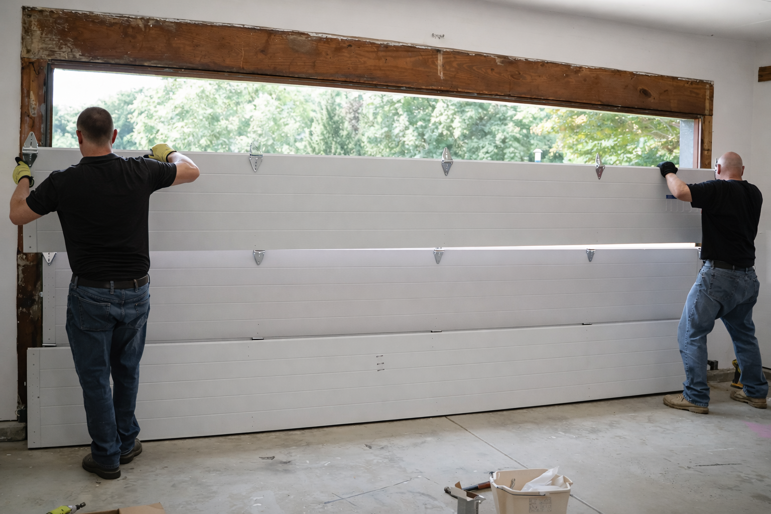 BH Garage Door technicians fitting a new garage door